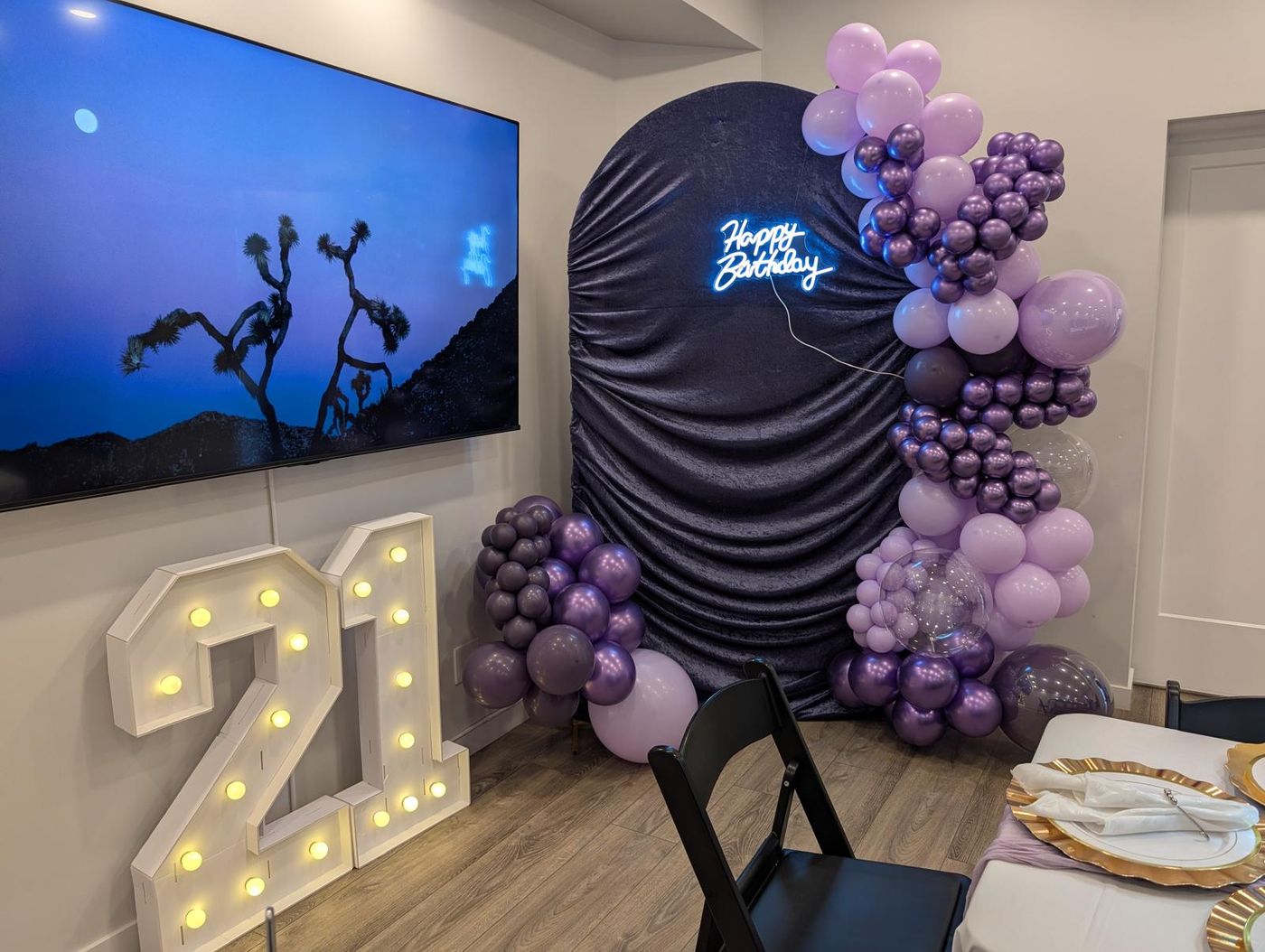 Purple chrome balloon garland detail